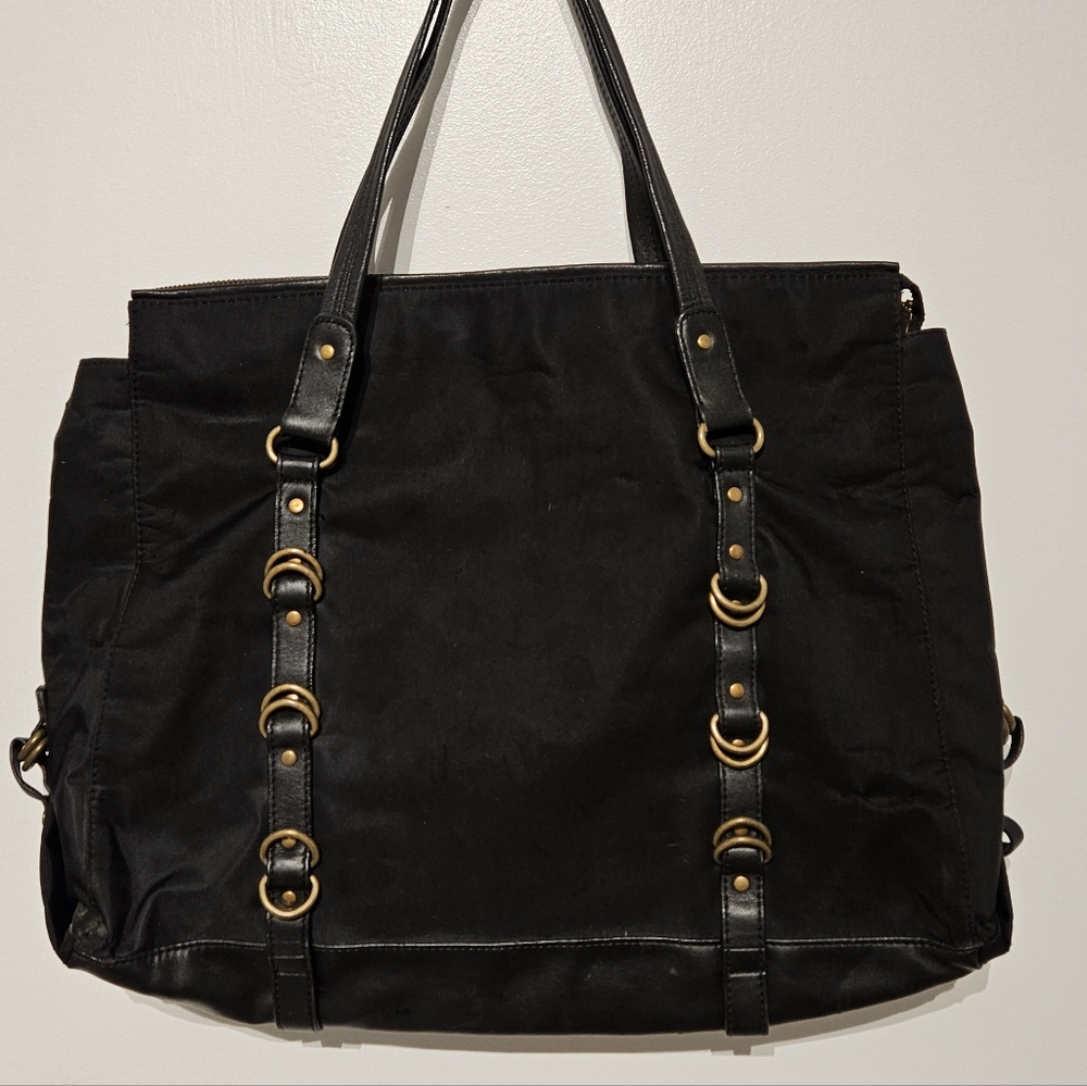 Kenneth Cole Reaction Black Vinyl Tote Brass Accents